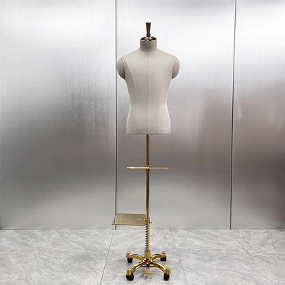 Luxury Clothing Store Female/Male Half Body Mannequin,Gray Dress Form Fabric Suit Pants Rack Display,Half Body Torso With Golden Cross Base