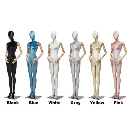 DE-LIANG Luxury Female Full Body Mannequin With Wooden Arms,Velvet Female Mannequin,Woman Dress Form Torso Model,Clothing Boutique Store Women Display Model Props