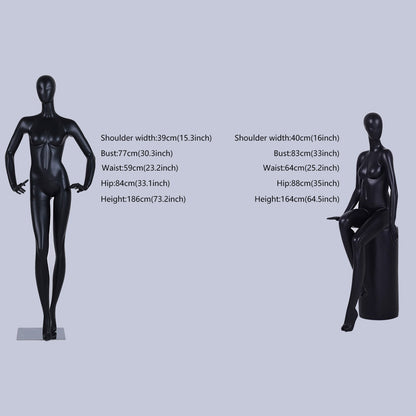 DE-LIANG Realistic Female Full Body Mannequin,Matte Black Adult Dress Form Torso,Mannequin For Shop,Wedding Window Stand/Sitting Model Props Shot Dummy Display De-Liang Dress Forms