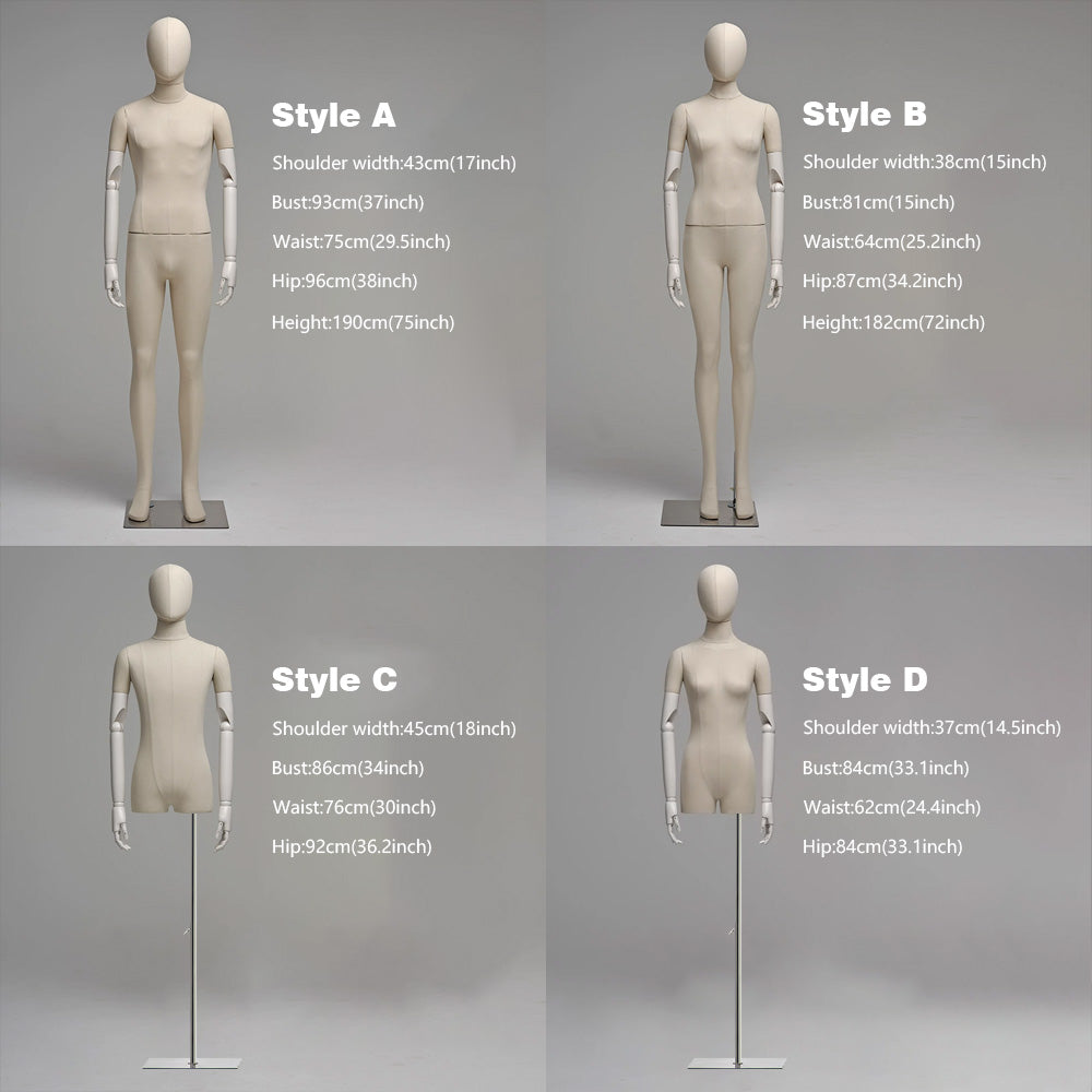 DE-LIANG Luxury Full Body Mannequin with Poseable Wooden Arms - Premium Linen Dress Form for Bridal & High-End Boutique Display