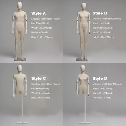 DE-LIANG Luxury Full Body Mannequin with Poseable Wooden Arms - Premium Linen Dress Form for Bridal & High-End Boutique Display
