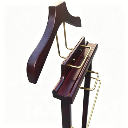 DE-LIANG Solid Wood Suit Valet Stand - Luxury Coat Hanger Rack with Brass Accents