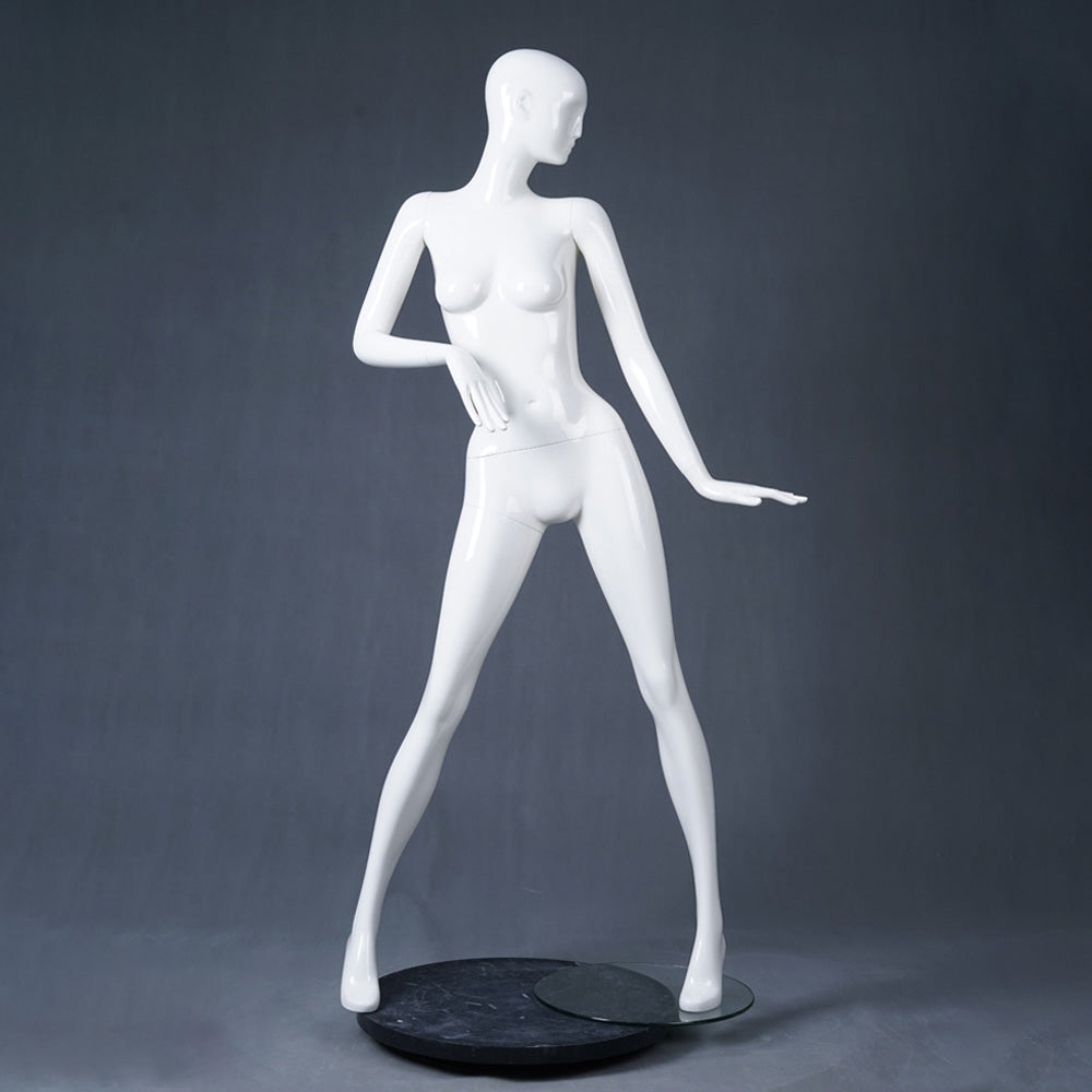 DE-LIANG Female Full Body Mannequin,Glossy White/Black Fiberglass Realistic Dress Form Display,Elegant Standing Window Display Model for Clothing Stores, Boutiques & Fashion Exhibitions