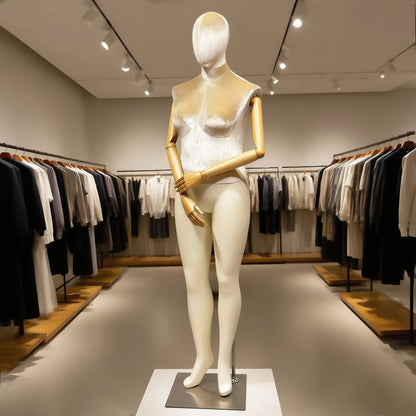 DE-LIANG Elegant Plus Size Female Mannequin with Wood Arms,Upper Velvet Body and Painted Legs,Women Dress Form,Window Display Troso with Silver Base