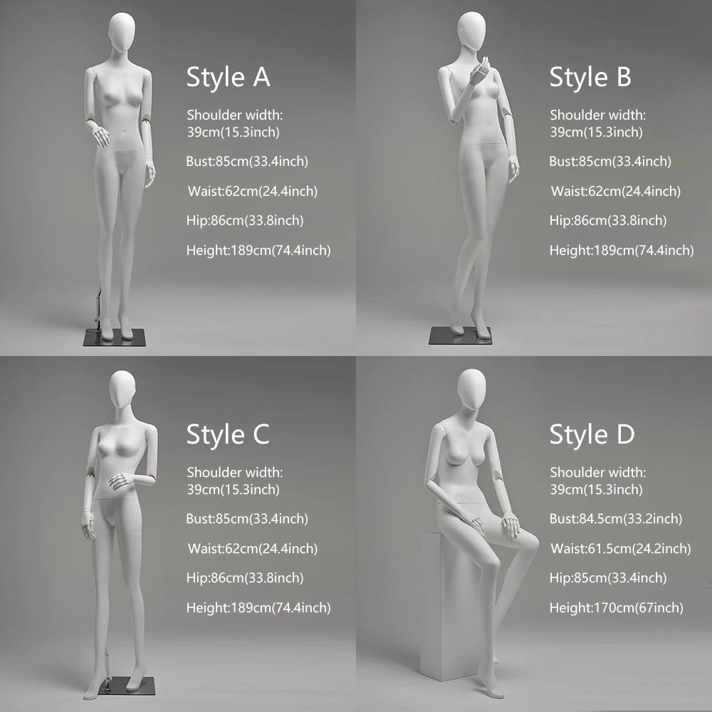 DE-LIANG Matte White Female Full-Body Mannequin, Poseable Joints, Window Display
