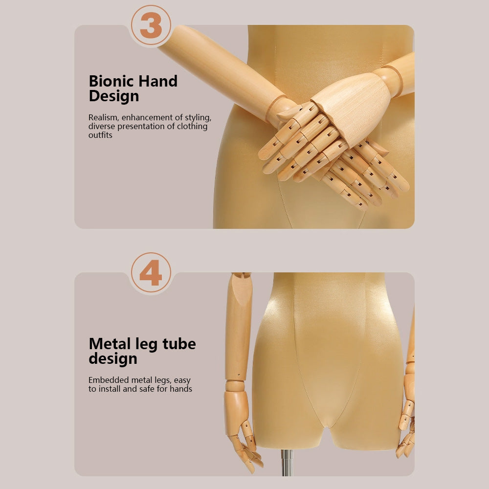 DE-LIANG Maniquí de medio cuerpo femenino, torso de maniquí adulto teñido, maniquí de seda ajustable para mujer, accesorios para modelos de ropa, maniquí de exhibición para dama con brazo de madera