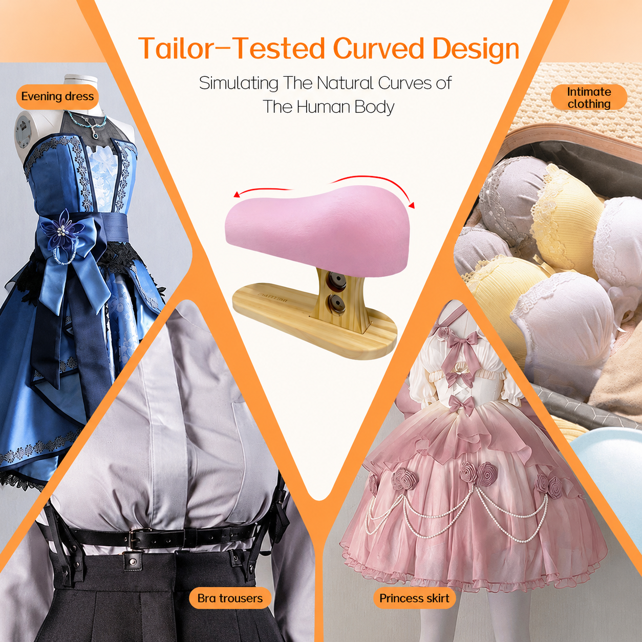 DE-LIANG Bust Corset Ironing Board | Tailor's Ham with Solid Wood Base | Pink