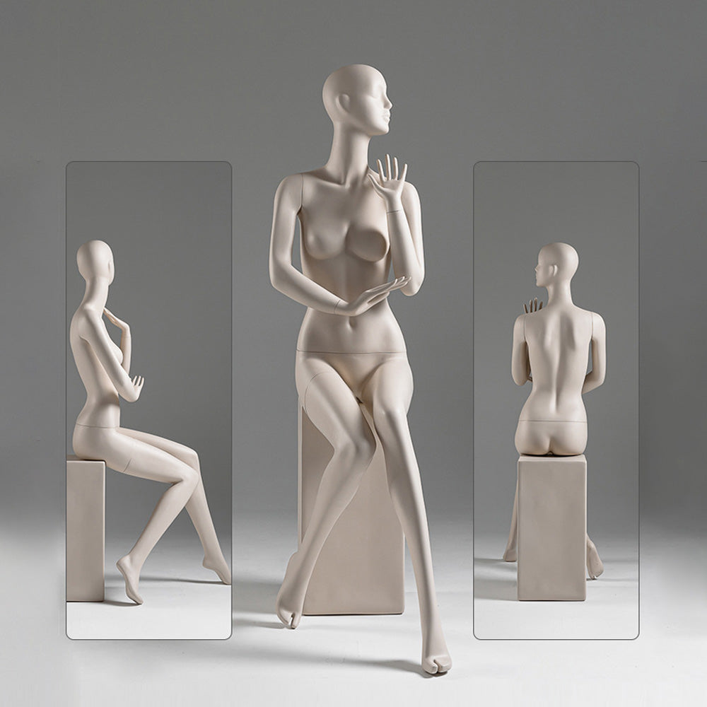 DE-LIANG Face Full Body Female Mannequins,Skin Color Display Fiberglass Dress Form with Torso Display, Modern Posing Mannequin for Fashion Boutiques & Window Displays DL0188