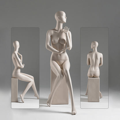 DE-LIANG Face Full Body Female Mannequins,Skin Color Display Fiberglass Dress Form with Torso Display, Modern Posing Mannequin for Fashion Boutiques & Window Displays DL0188