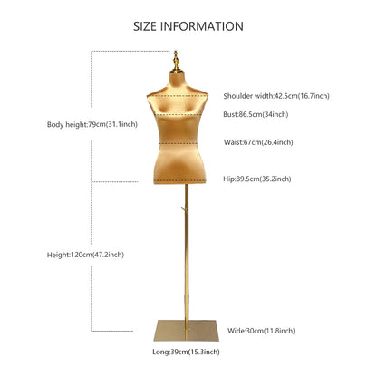 Clearance Satin Female Half Body Mannequin, Adjustable Women Silk Dress form Torso, Clothing Model Props,Lady Display Form with Golden Base DE-LIANG