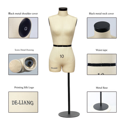 DE-LIANG Half Scale Dress Form with Soft Arms（Size 10）
