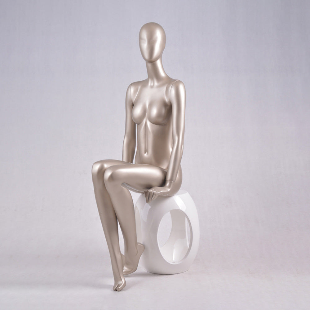 DE-LIANG Glossy Champagne Gold Female Full Body Mannequin Set – Abstract Head Fiberglass Display Model for Boutique Window, Clothing Store Dress Form Props, Standing & Sitting Fashion Mannequins