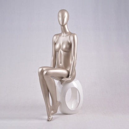 DE-LIANG Glossy Champagne Gold Female Full Body Mannequin Set – Abstract Head Fiberglass Display Model for Boutique Window, Clothing Store Dress Form Props, Standing & Sitting Fashion Mannequins