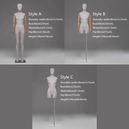 DE-LIANG Female Full / Half Body Mannequin with Adjustable Wooden Arms,Dress Form Display Torso with Metal Stand,Linen & White Finish Display Mannequins for Clothing Store