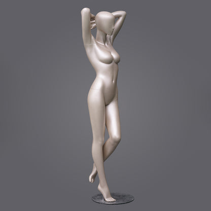 DE-LIANG Glossy Champagne Gold Female Full Body Mannequin Set, Realistic Fiberglass Standing & Sitting Display Models for Clothing Stores, Window Fashion Display, Boutique Dress Form Props