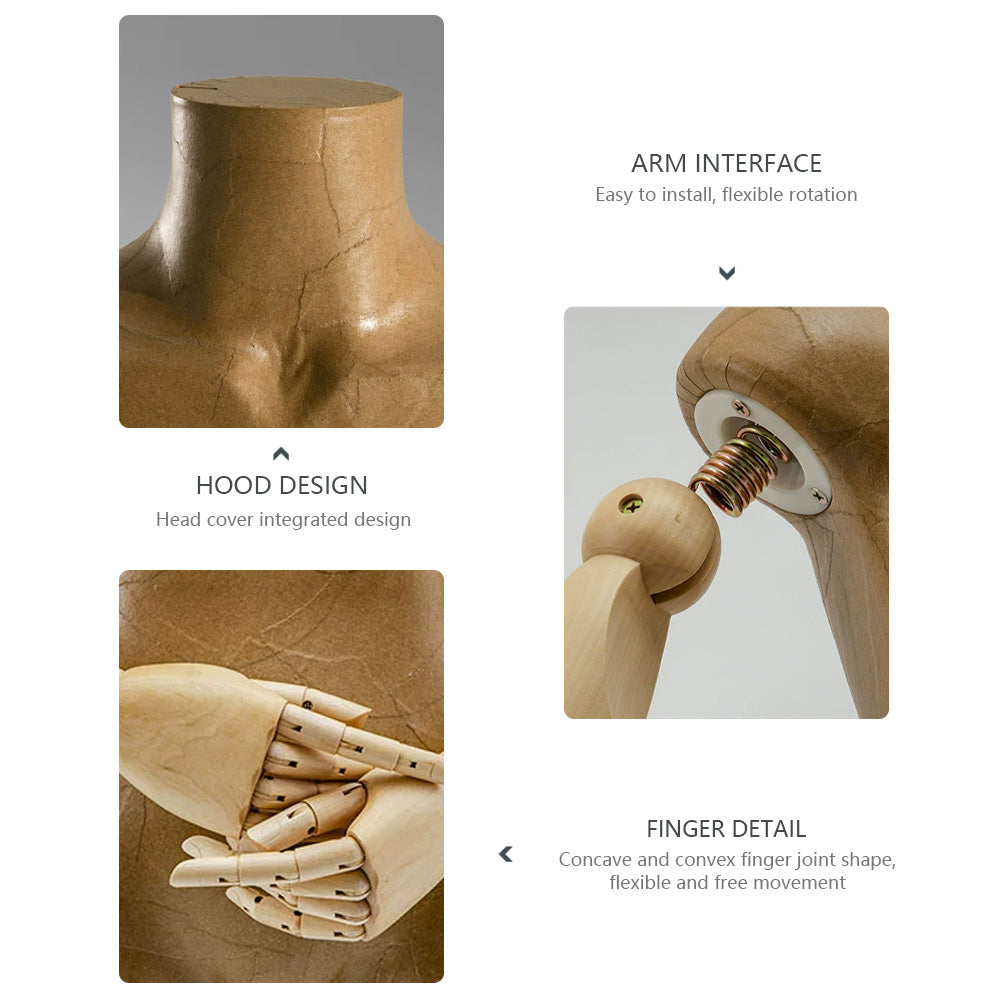 DE-LIANG Model Props, Half Body Female Mannequin Display Dummy,Female Bust Window Dummy Mannequin, Retro Kraft Paper Mannequin DE-LIANG