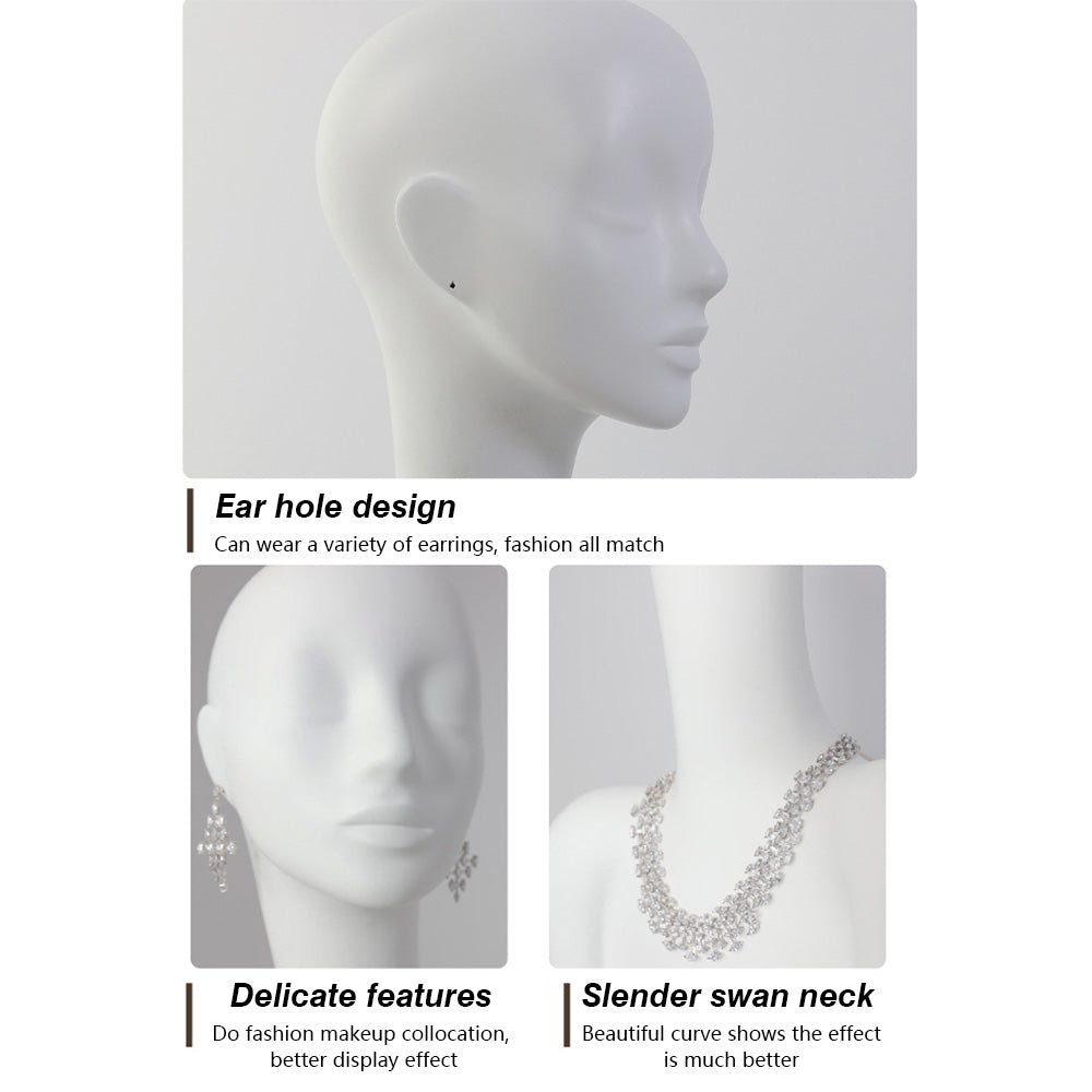 Luxury Head Mannequin,Matte White Long Neck With Shoulders Wig Stand for Hat / Jewelry/ Ring Display,Female Head Prop Block Dress Form Model