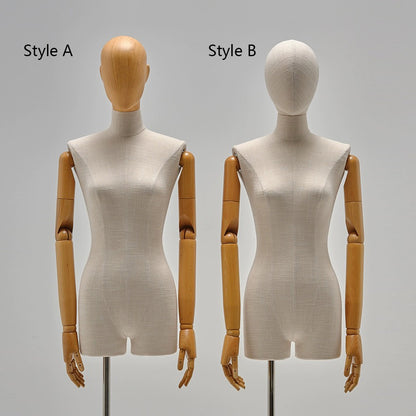 DE-LIANG Female Half Body Mannequin,Linen Display Mannequin with Wooden Head Model for Fashion Cloth Dressmaker Dummy,Model Props Shot Dummy DL0069 De-Liang Dress Forms