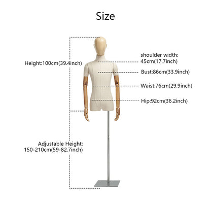 Luxury Female Male Dress Form, Linen Display Mannequin with Wooden Head Model for Fashion Cloth Dressmaker Dummy. Square Silver Base DE-LIANG