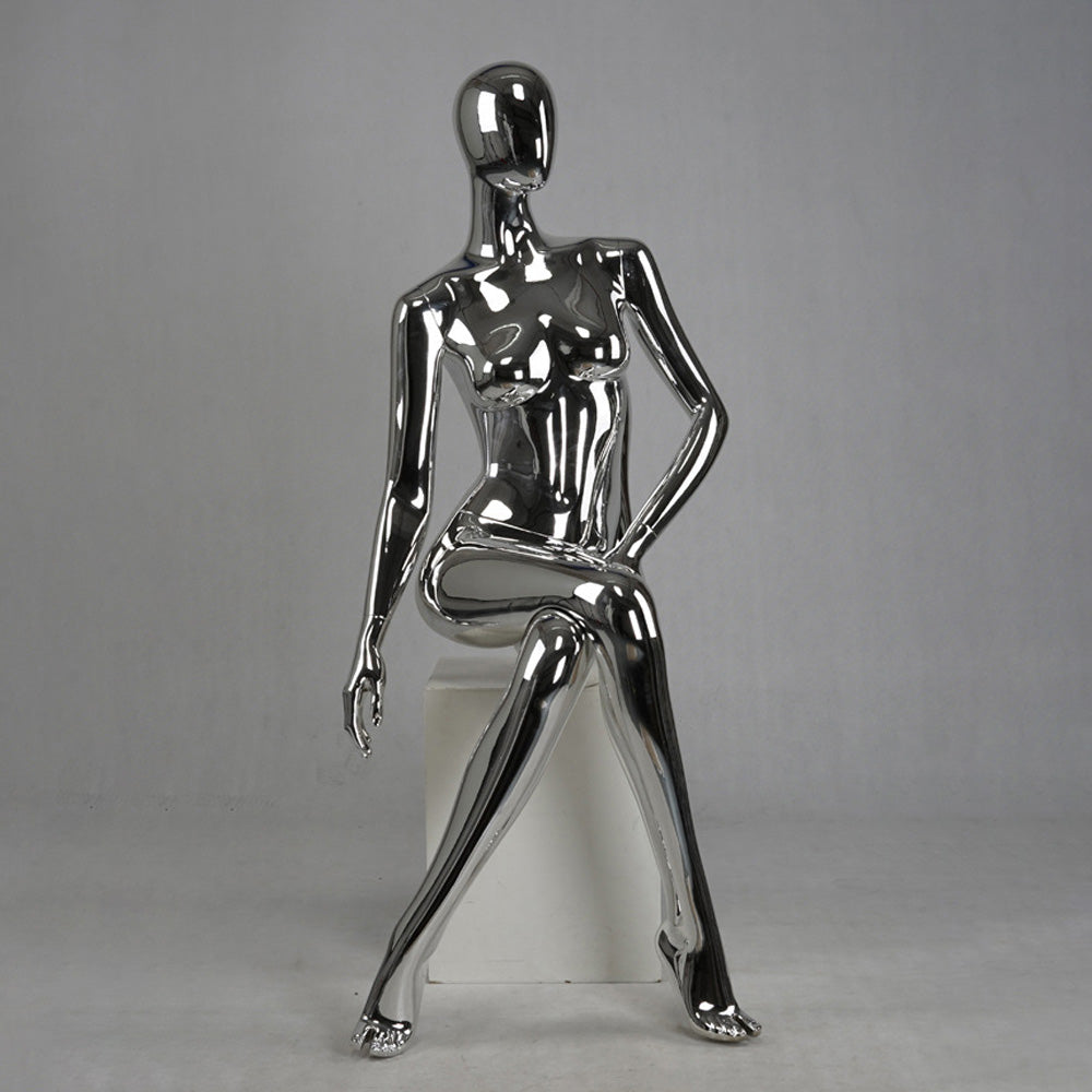 DE-LIANG Silver Plated Female Full Body Mannequins,Realistic Fiberglass Dress Form Display for Clothing Stores, Window Displays