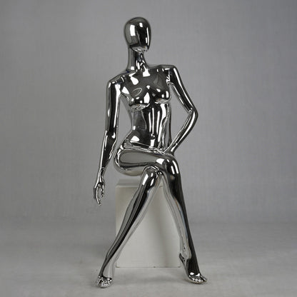DE-LIANG Silver Plated Female Full Body Mannequins,Realistic Fiberglass Dress Form Display for Clothing Stores, Window Displays
