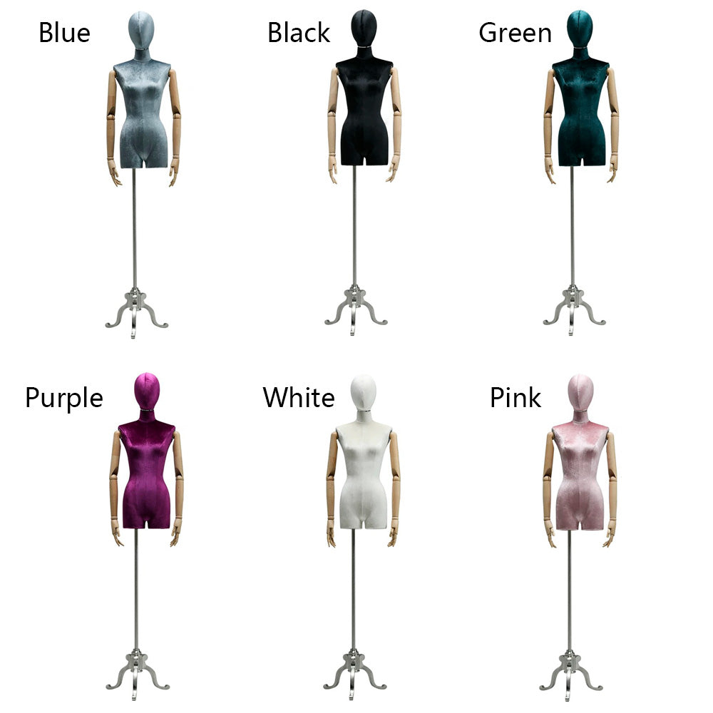 DE-LIANG Female Half Body Mannequin with Head & Wooden Arms