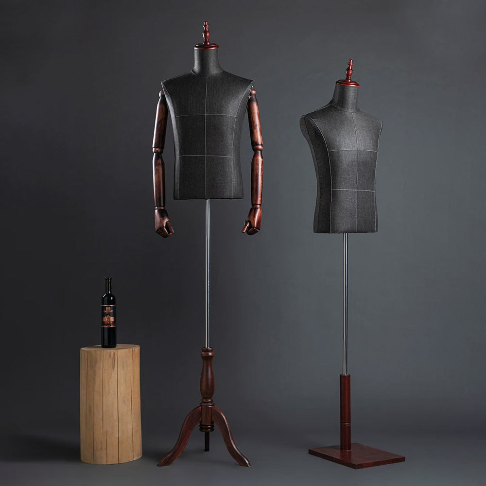 DE-LIANG Male Half Body Mannequin | Poseable Wood Arms Suit Display Dress Form