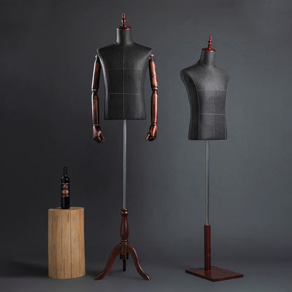 DE-LIANG Male Half Body Mannequin | Poseable Wood Arms Suit Display Dress Form