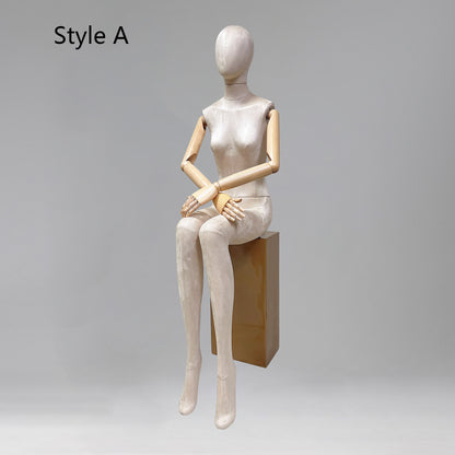 Luxury Adult Female Full Body Mannequin,Full Body Velvet Fabric Display Model Props,Women Flat Shoulder Dress Form Torso for Clothing Store De-Liang Dress Forms