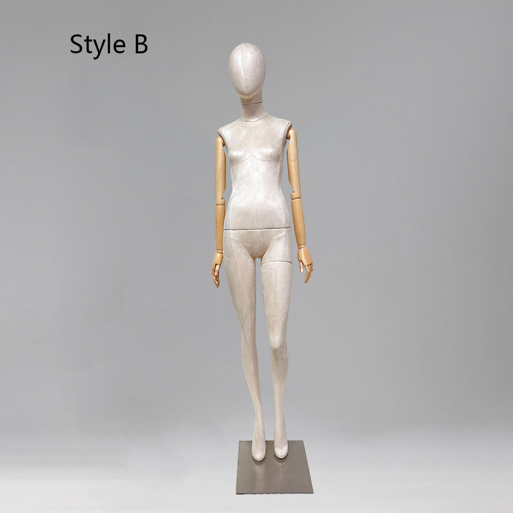 Luxury Adult Female Full Body Mannequin,Full Body Velvet Fabric Display Model Props,Women Flat Shoulder Dress Form Torso for Clothing Store De-Liang Dress Forms