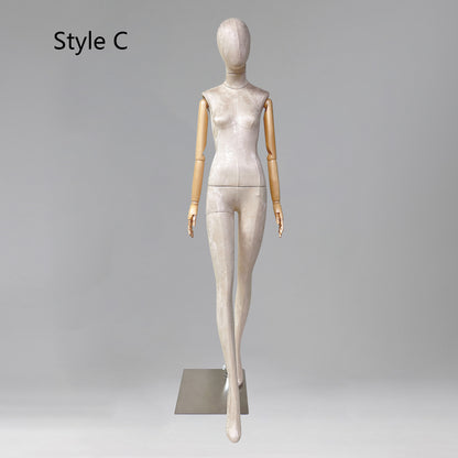 Luxury Adult Female Full Body Mannequin,Full Body Velvet Fabric Display Model Props,Women Flat Shoulder Dress Form Torso for Clothing Store De-Liang Dress Forms