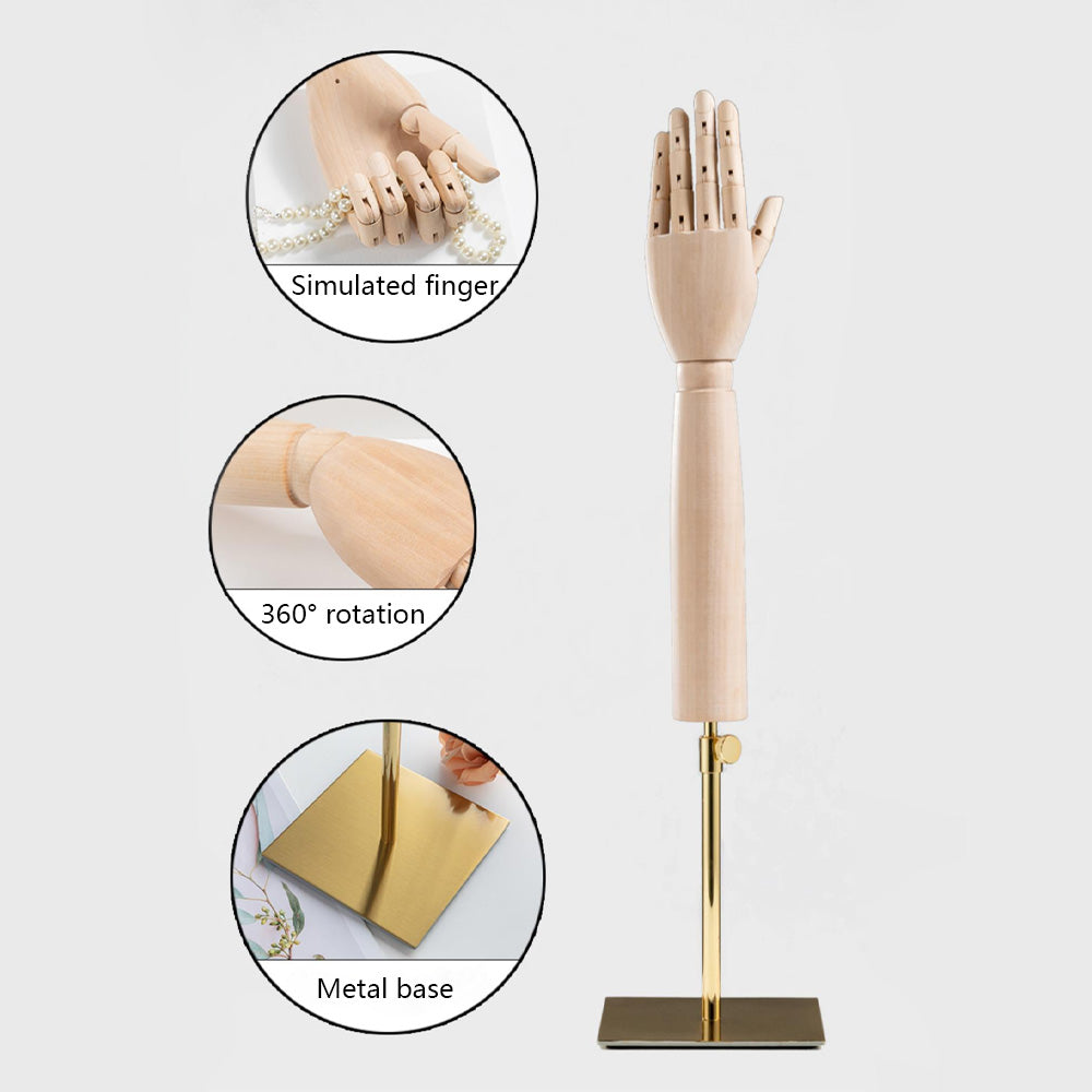 DE-LIANG Wooden Articulated Hand Mannequin with Stand – Jewelry & Bag Display Prop
