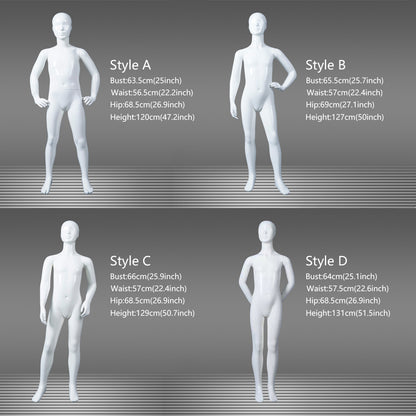 Glossy White Kids Full Body Mannequin with Arms and Base
