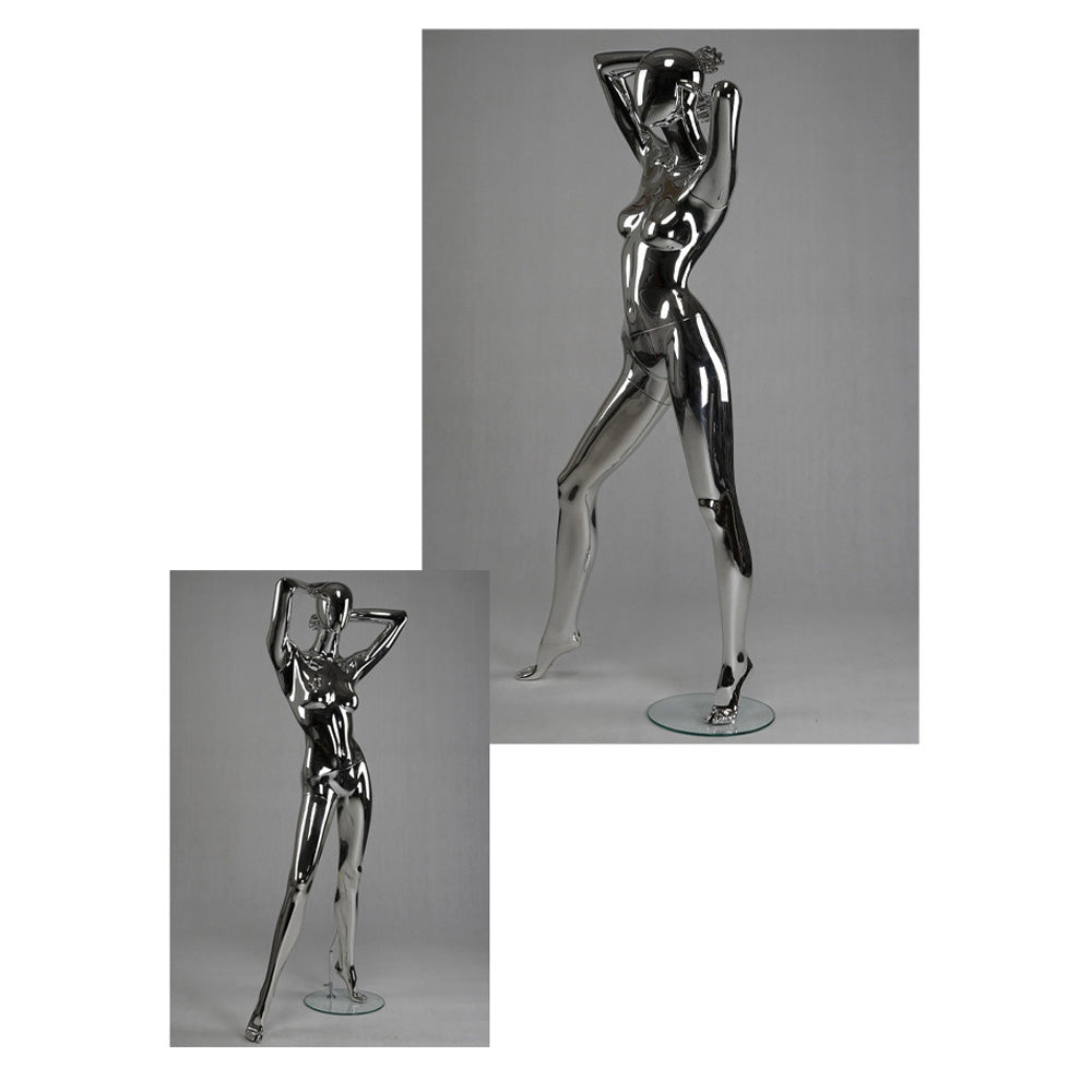 DE-LIANG Silver Plated Female Full Body Mannequins,Realistic Fiberglass Dress Form Display for Clothing Stores, Window Displays