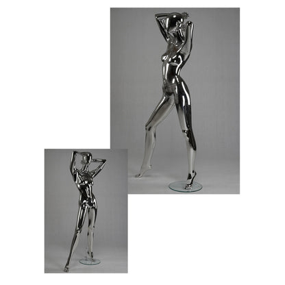 DE-LIANG Silver Plated Female Full Body Mannequins,Realistic Fiberglass Dress Form Display for Clothing Stores, Window Displays