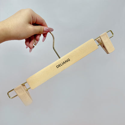 DE-LIANG Beige Velvet hanger/trouser hanger, hollow shoulder anti-slip design,Evening Dress Hanger with Customize Logo,50pcs/Ctns For Sales