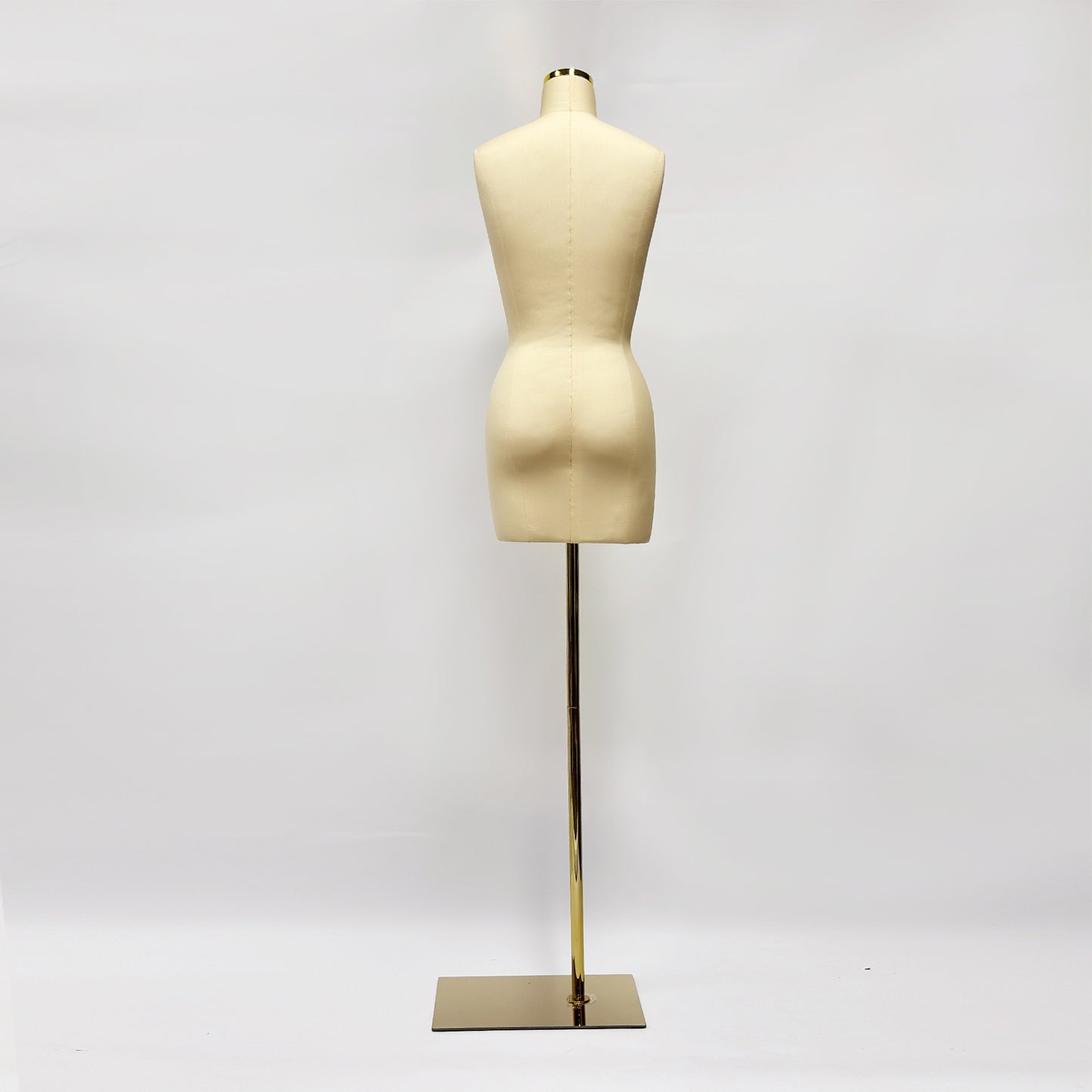 Maniquí de costura de cuerpo entero DE-LIANG, sin cabeza, para mujer, de tela de lino y algodón de fibra de vidrio, con torso adulto y base metálica cuadrada dorada, sin logotipo.