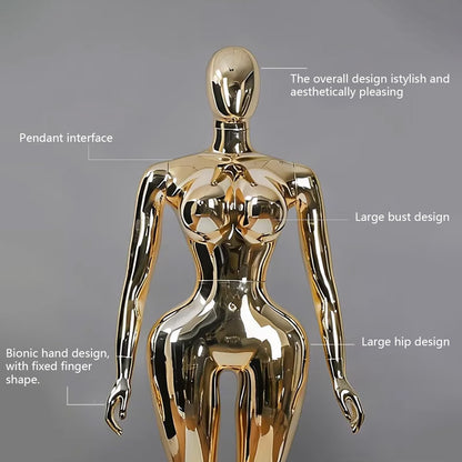 Professional Chrome Plated Female Mannequin - Full Body Dress Form Display Stand for Retail & Boutique