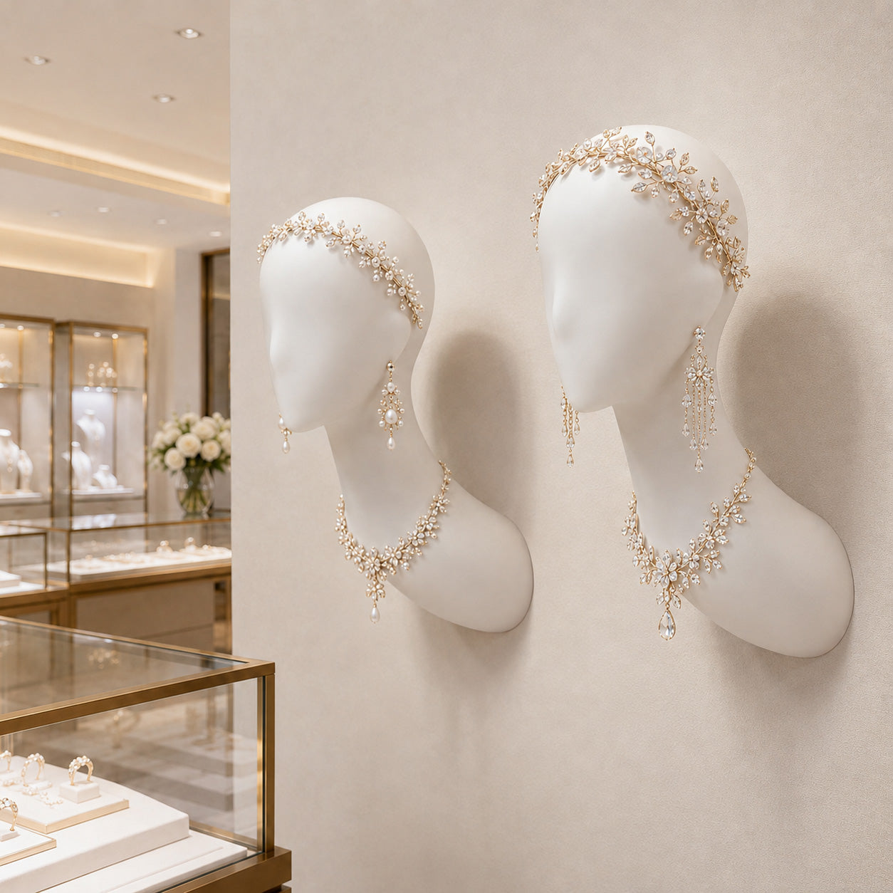 DE-LIANG Female Wall-Mounted Mannequin Head with Long Neck for Wig, Hat & Retail Display