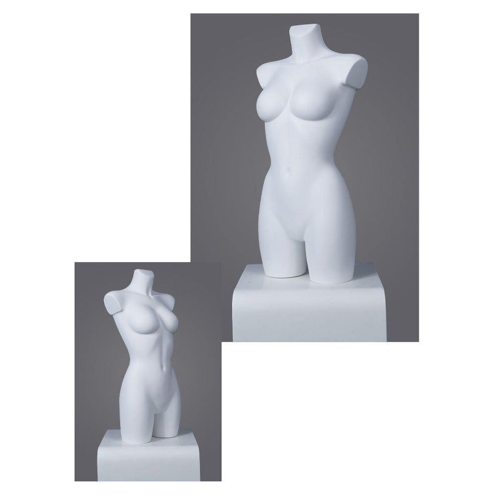 DE-LIANG Female Half Body Mannequin Torso Set,Matte White Fiberglass Dress Form Bust & Hip Display for Clothing, Lingerie, Underwear & Boutique Window Show