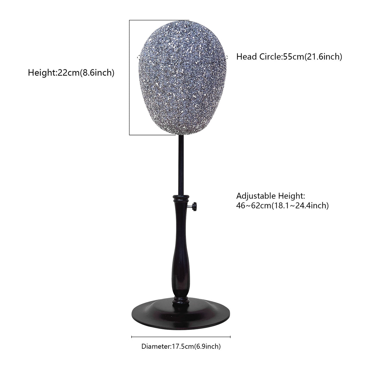 Fashion Head Mannequin, Silver diamond Steel plate support ,Fully Pinnable Mannequin Head Stand,Hat Wig Display Head Model With Metal Base DL2313 DE-LIANG