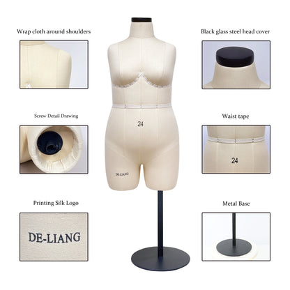 DE-LIANG Half Scale Dress Form,Miniature Sewing Half Size Mannequin,Woman 1：2 Mini Dressmaker Dummy, Female Half Size Tailor Mannequin for Pattern Draping, 1 pcs, Size 24(NOT ADULT FULL SIZE)