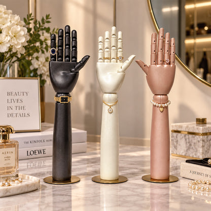 DE-LIANG Pearlescent Mannequin Head & Wooden Hand Display Set for Jewelry, Fashion & Retail