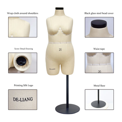 DE-LIANG Half Scale Dress Form,Miniature Sewing Half Size Mannequin,Female Scale Dressmaker Dummy Design,Education Pattern Model, Size 20(NOT ADULT FULL SIZE)