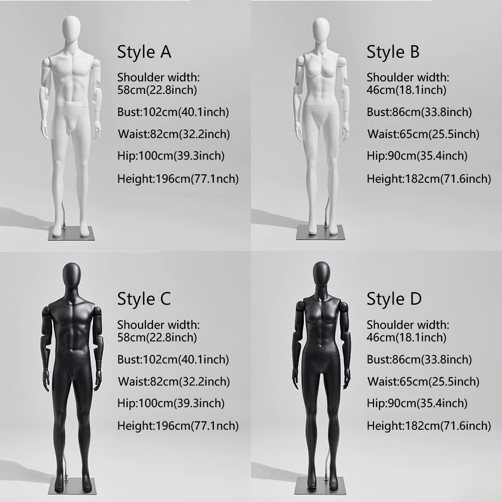 white adjustable full body mannequin for clothing display
