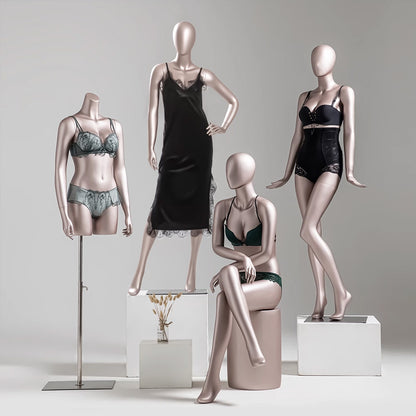 Matte White / Rose Gold Female Full Body Mannequin