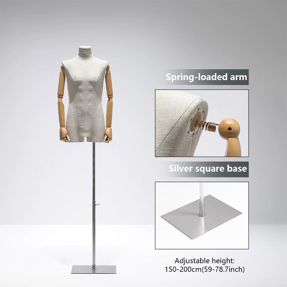 DE-LIANG Male Mannequin Slub Linen Muscle Torso | Menswear Window Display Stand
