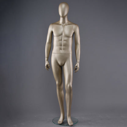 DE-LIANG Male Full Body Mannequin,Metallic Gold Realistic Fiberglass Display Model for Clothing, Suits & Window Showcase,Adjustable Standing Mannequin for Fashion Stores & Exhibitions