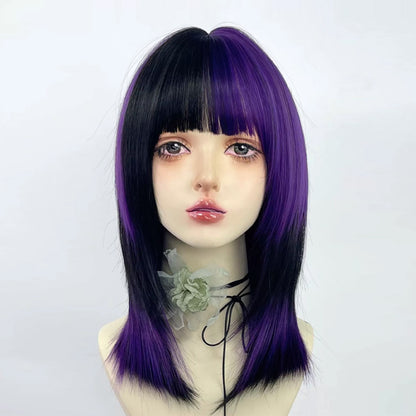 Green Mix Black Human Wig, Lace Front Wig Natural Straight Layered Cut Black Wigs for Women Cosplay Wig Drag Queen Wig Chemo Wig Marley, De-Liang Dress Forms