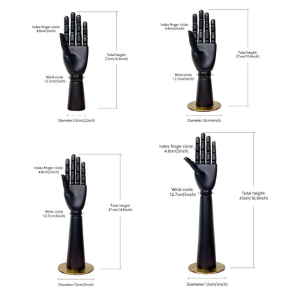 High Quality Matte Black Wooden Hand Mannequin Display, Female Wood Manikin Hand Dress Form Torso,Jewelry Display Flexiable Arm, 27/37/43cm DE-LIANG